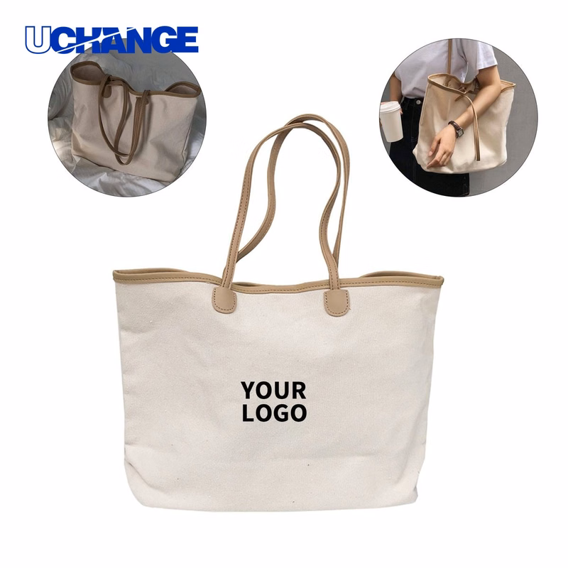 Canvas Shoulder Bag Carrier with Leather Handle