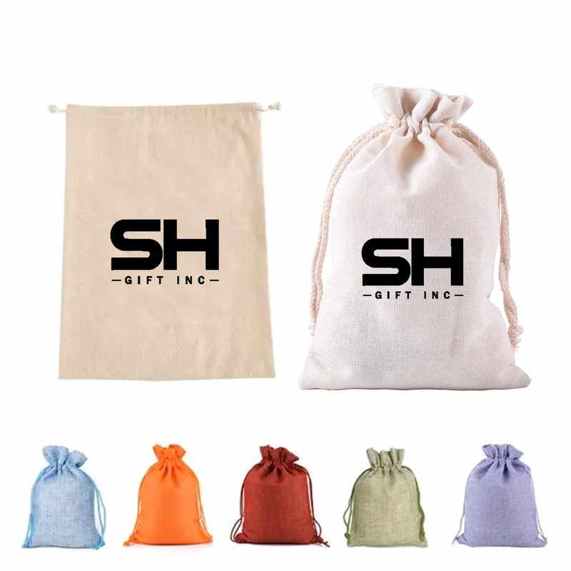 Custom Cotton Burlap Drawstring Pocket