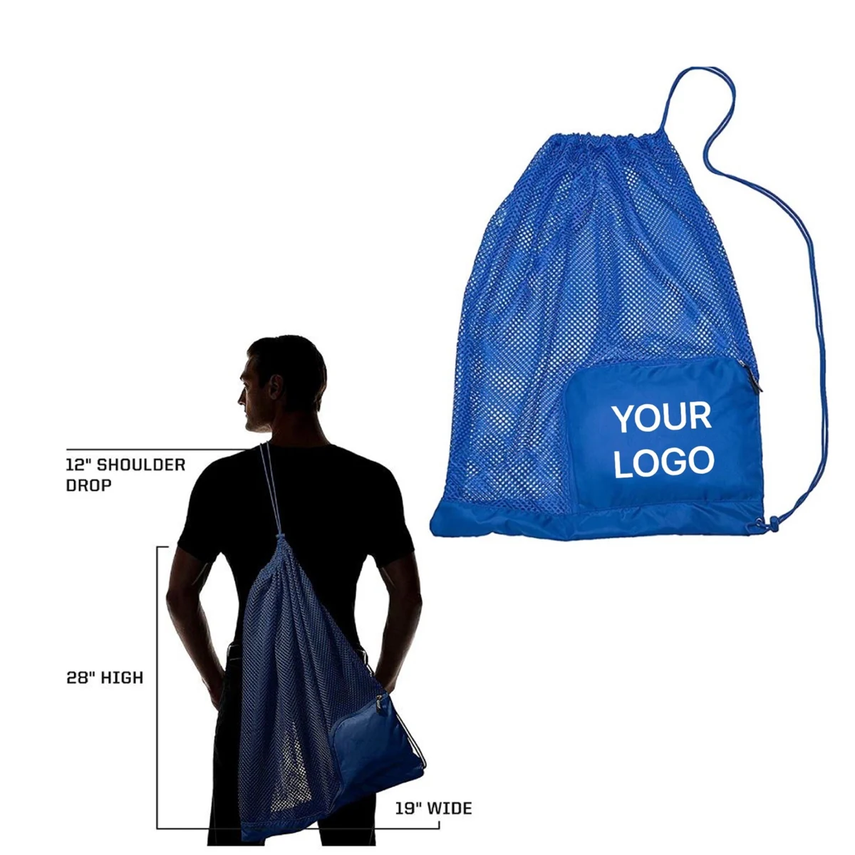 Mesh Drawstring Bag with Exterior Pocket 1