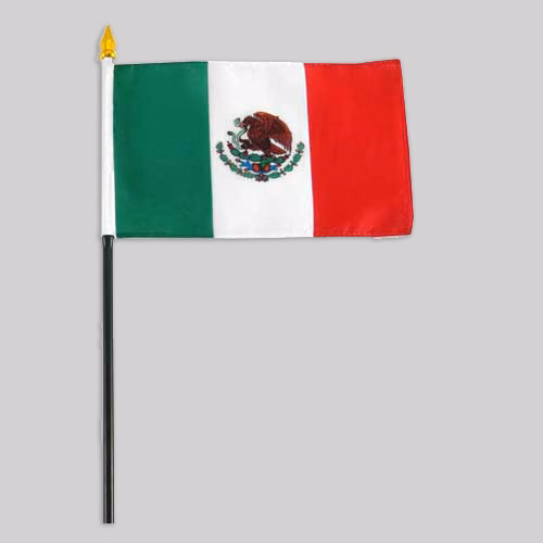 4"x6" Mexico Flag With Black Plastic 10" Pole & Gold Spear - Mexican Flag