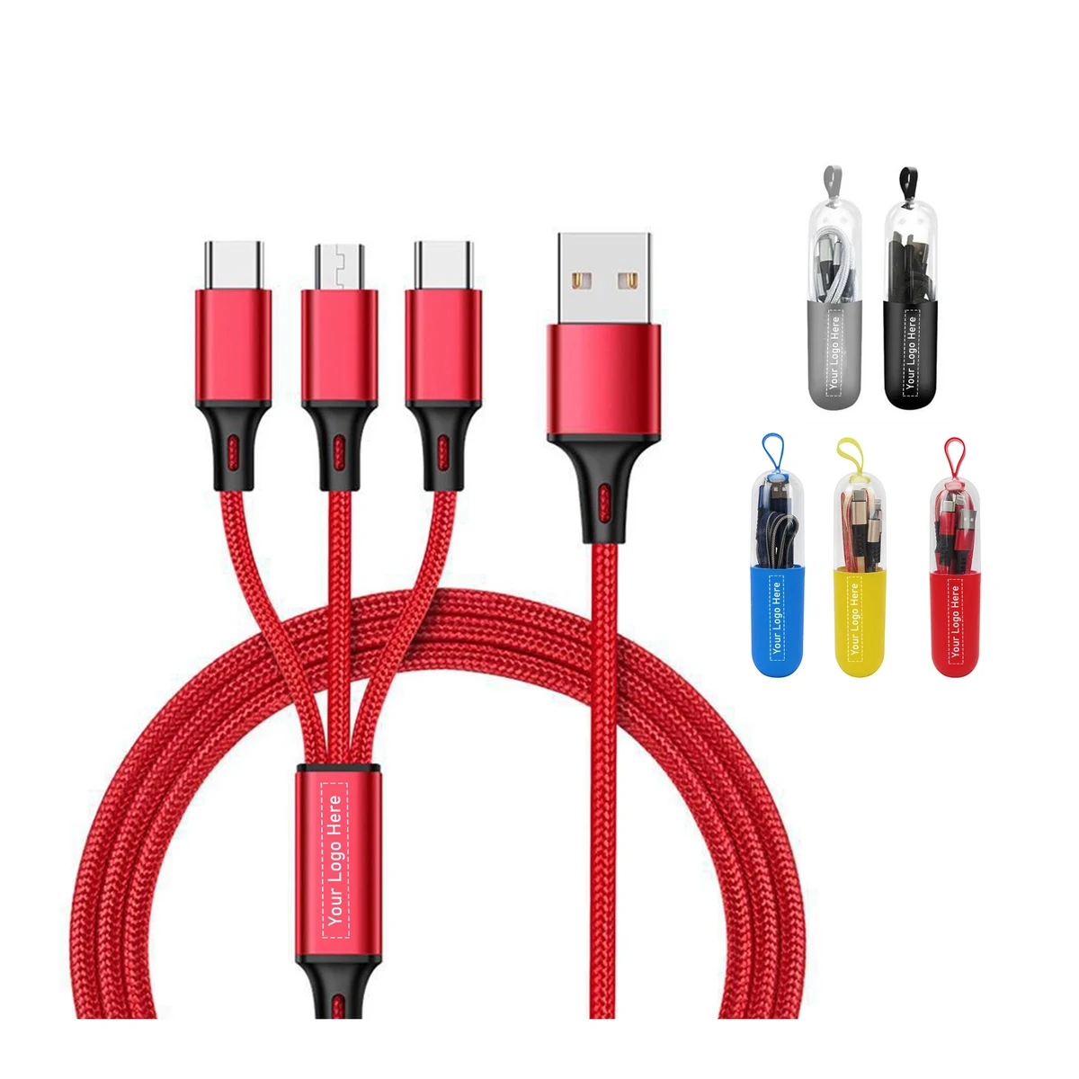 3 in 1 Cell Phone USB Cable W/ Capsule Case 1