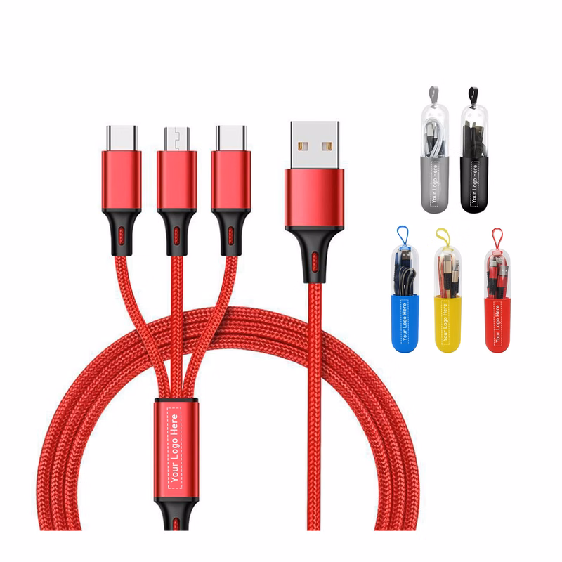 3 in 1 Cell Phone USB Cable W/ Capsule Case