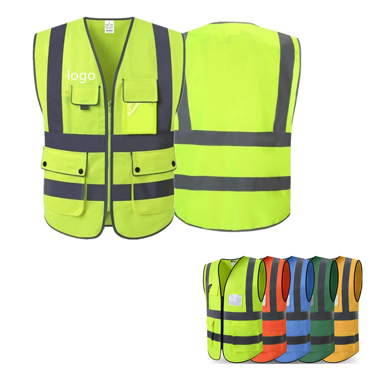 Reflective Safety Vests with 8 Pockets and Zipper Front 1