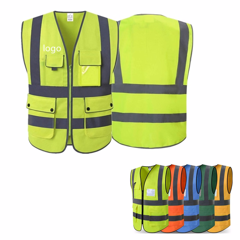 Reflective Safety Vests with 8 Pockets and Zipper Front