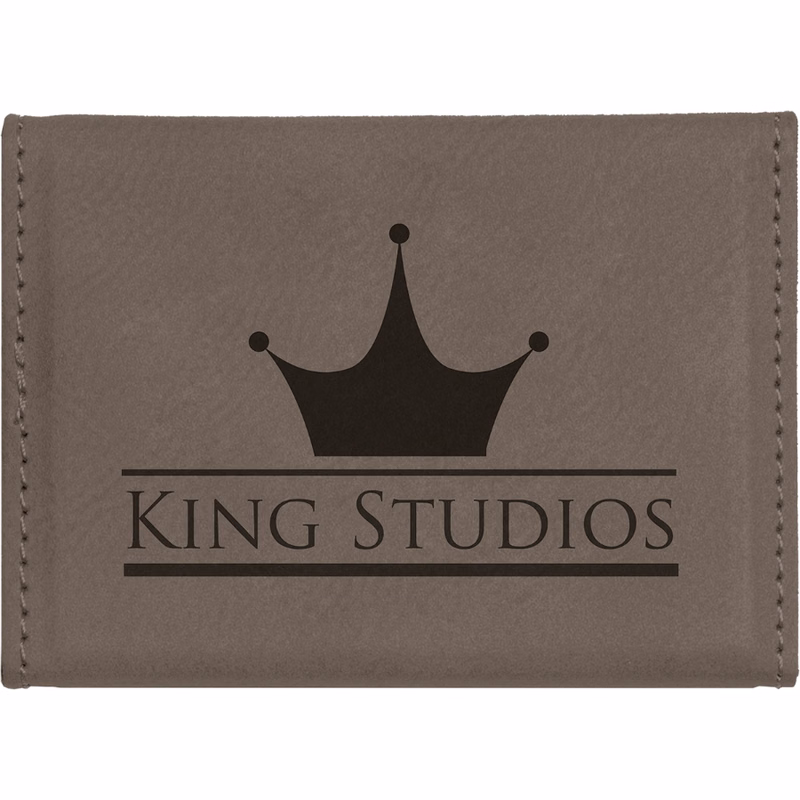 3 3/4" x 2 3/4" Gray Leatherette Hard Business Card Holder