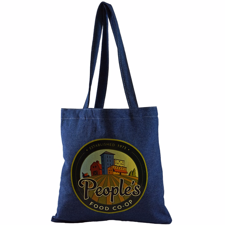 Flat Denim Tote, with Denim Handles