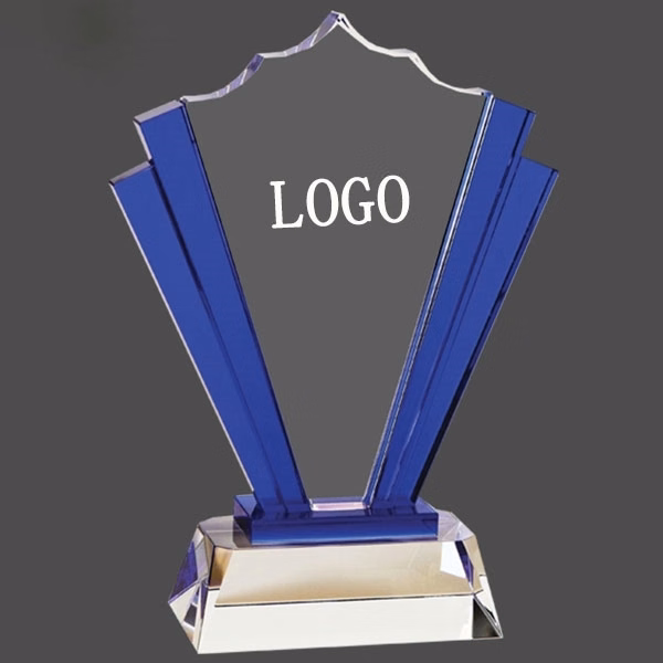 Custom Blue Crown Crystal Award Trophy