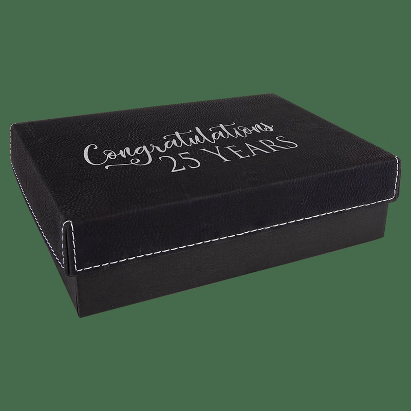 7 3/8" x 5 3/4" Black/Silver Gift Box with Leatherette Lid