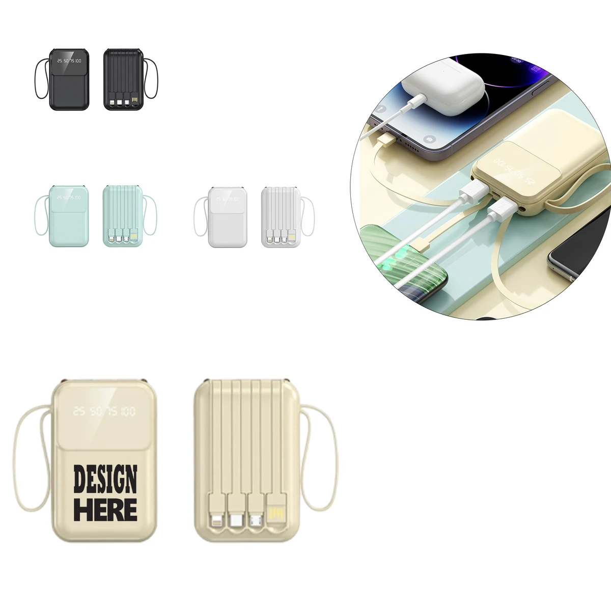 Compact 5000mAh Power Bank With Integrated Cable 1