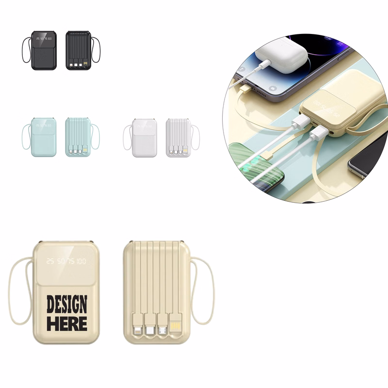 Compact 5000mAh Power Bank With Integrated Cable