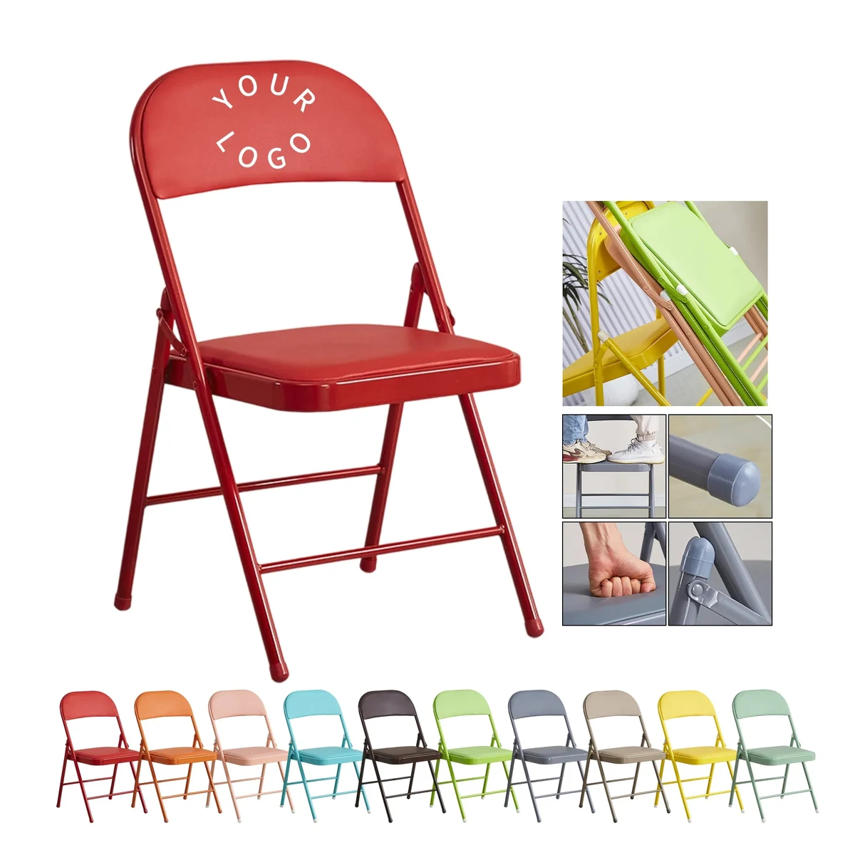 Foldable Iron and PVC Chair with Cushion 1