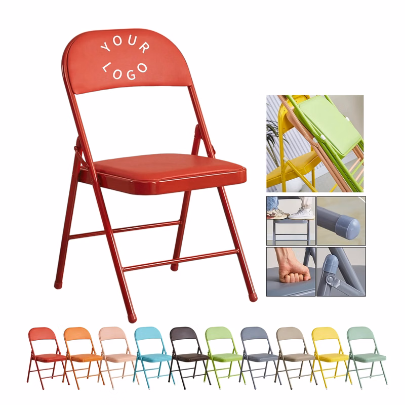 Foldable Iron and PVC Chair with Cushion