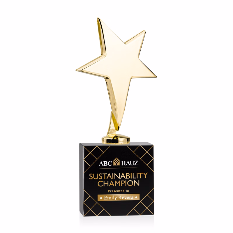 Tuscany Gold Star VividPrint™ Award on Woodlawn Base - Black