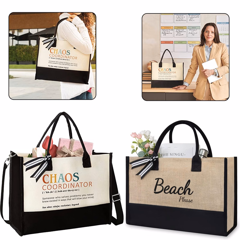 Initial Jute/Canvas Tote Bag
