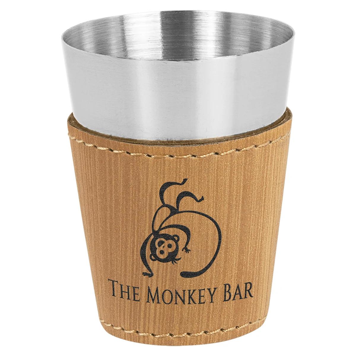2oz. Bamboo Leatherette & Stainless Steel Shot Glass 1
