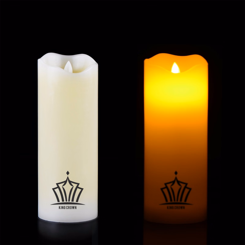 6" x 2" Flameless Pillar Moving Wick Candle Oblique Top