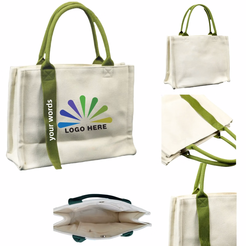 Stylish Three-Layer Canvas Tote Bag with Ribbon
