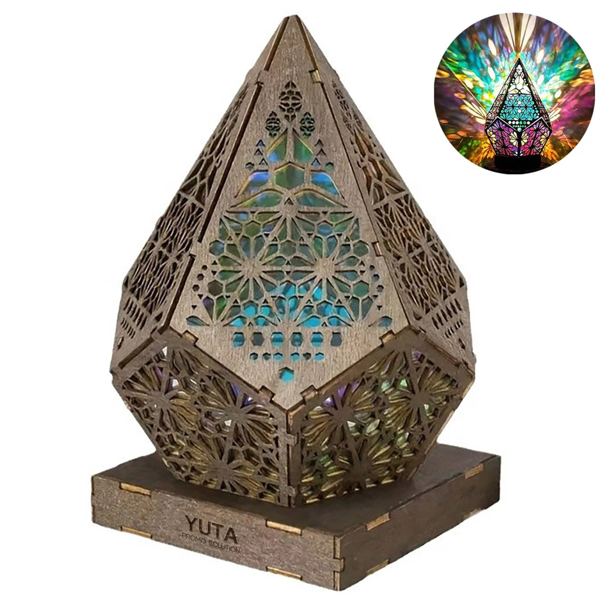 Rechargeable Diamond Design Wooden Starry Light 1