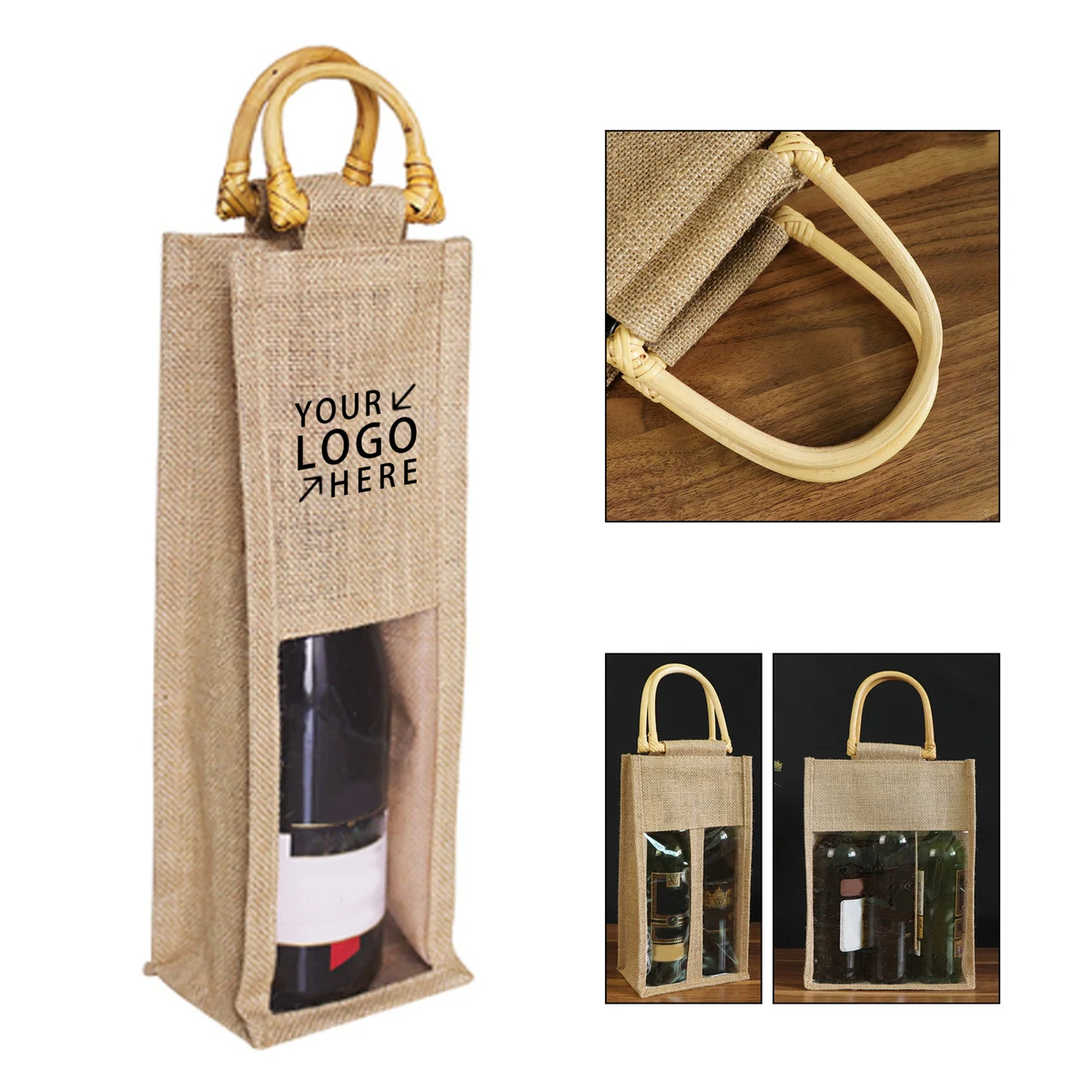Burlap Wine Bottle Tote Bag 1