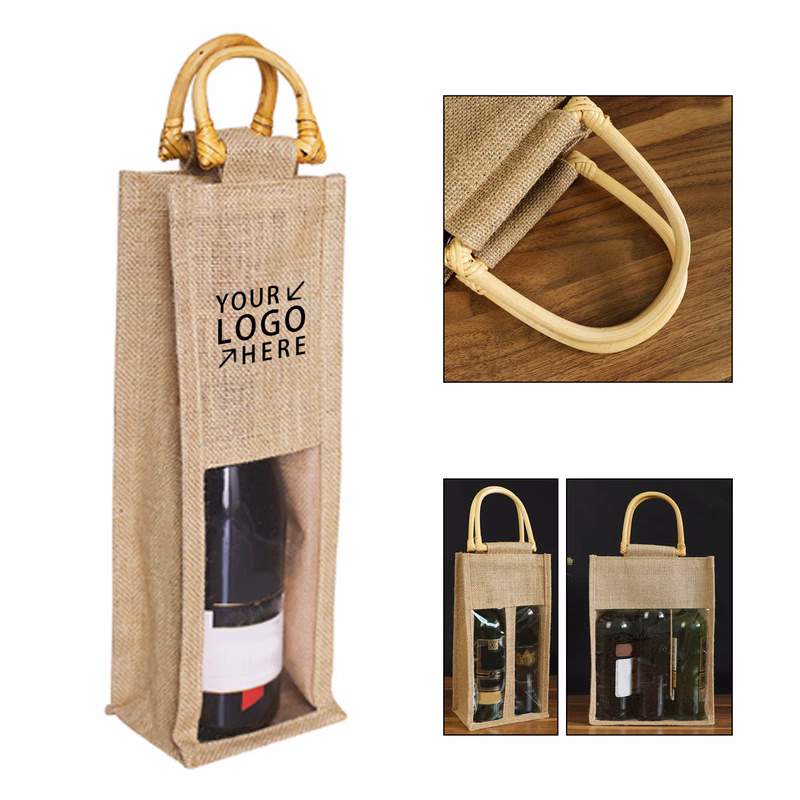 Burlap Wine Bottle Tote Bag