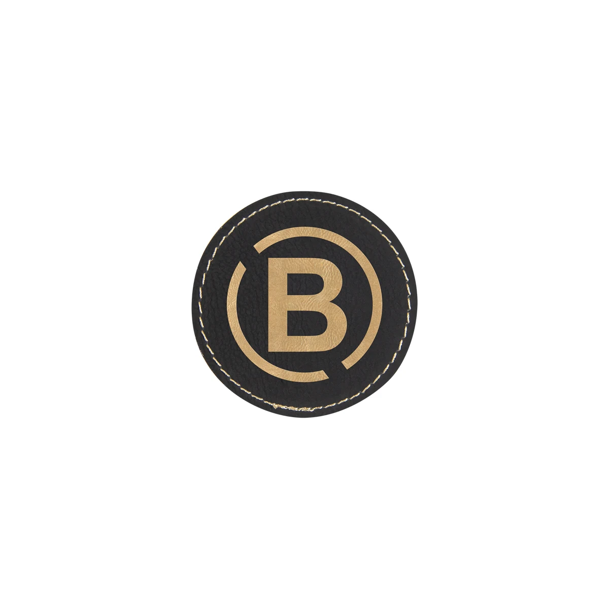 2" Black/Gold Leatherette Round Patch with Adhesive 1