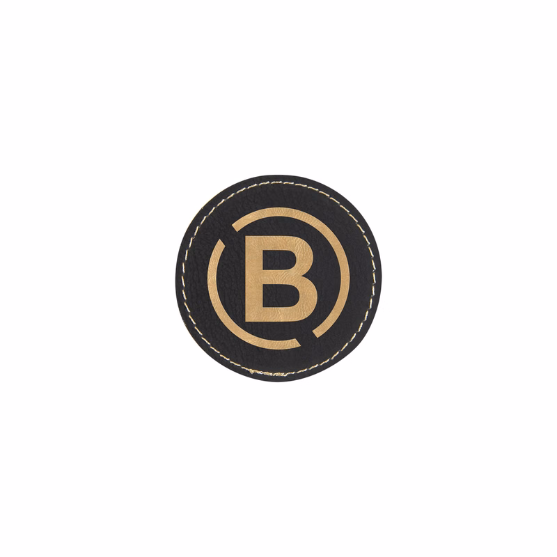 2" Black/Gold Leatherette Round Patch with Adhesive