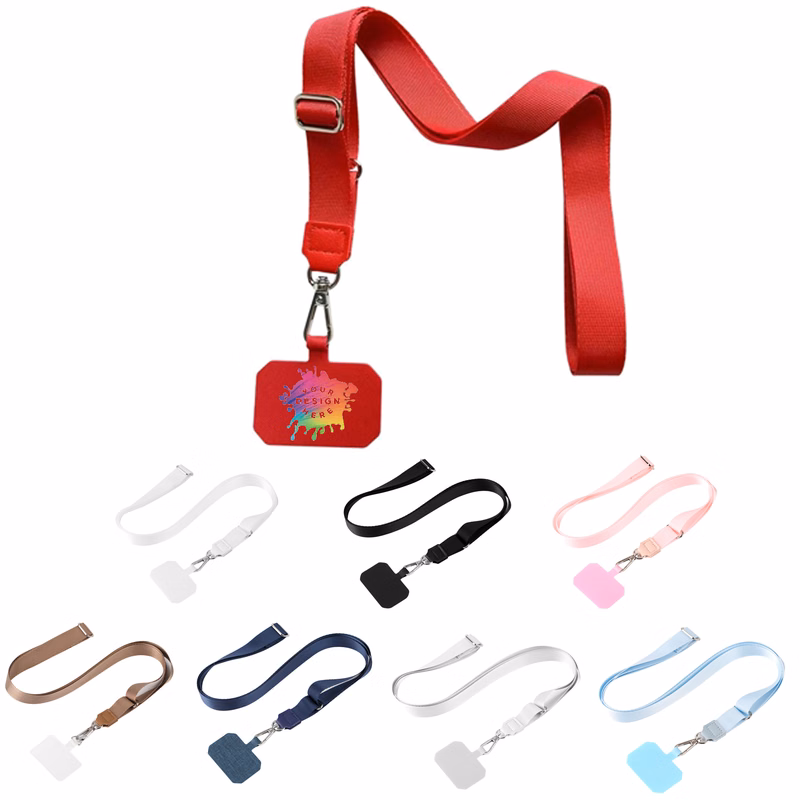 Full Color Polyester Long Cell Phone Lanyard MOQ 50