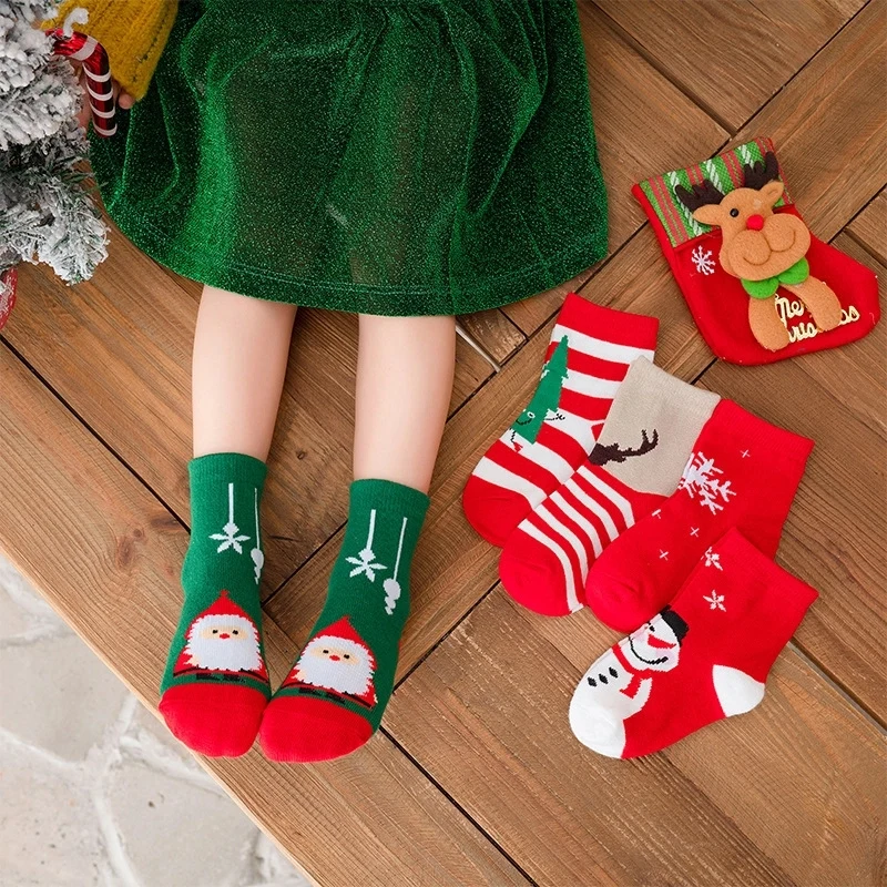 Kids Colorful Christmas Crew Socks 1