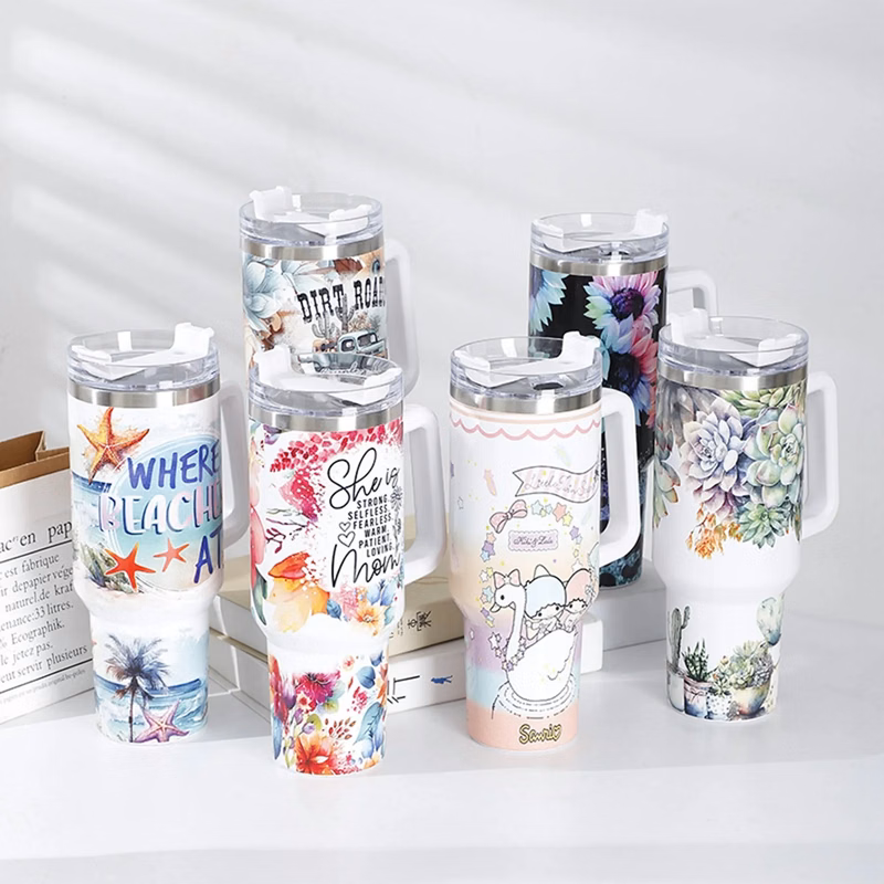 40 Oz Customized Full Color Printed Vacuum Tumbler with Hand