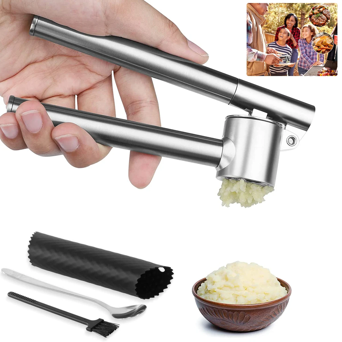 Stainless Steel Garlic Crusher and Peeler Set 1