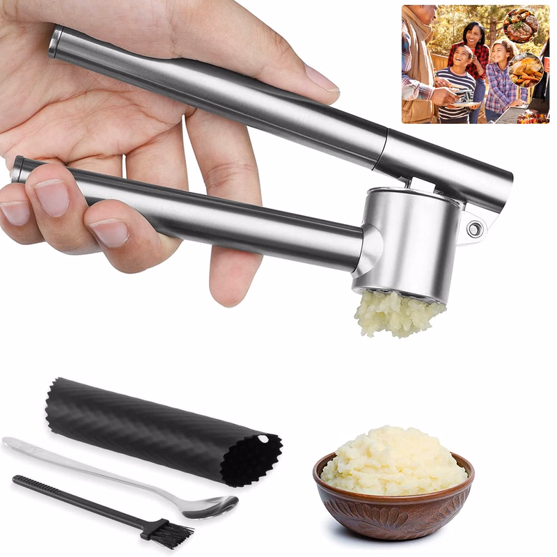 Stainless Steel Garlic Crusher and Peeler Set