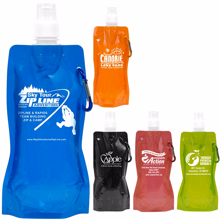 "Roll Up" 18 oz Foldable and Reusable Water Bottle with Matching Carabiner