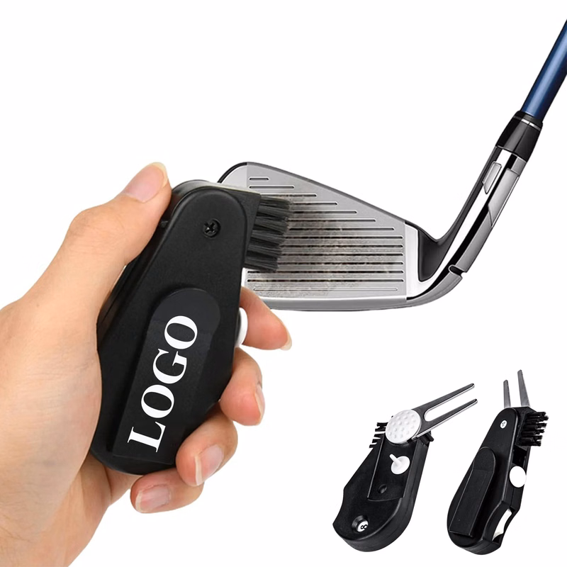 Golf Tool Fork With Ball Marker Cleaning Brush