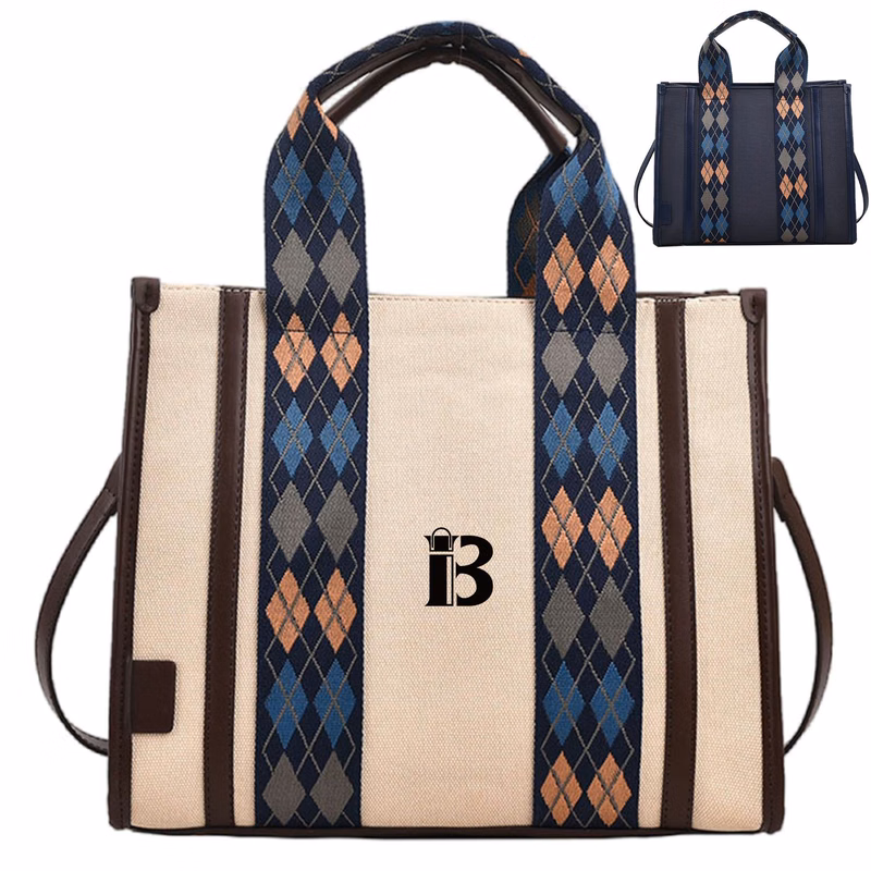 Canvas Crossbody Bag Fashion Color Clash Tote for Women