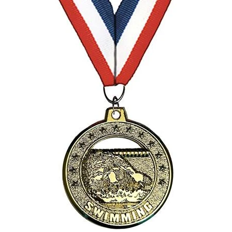 Medallion: 2" Circle Cut Out Swimming Gold wit 1