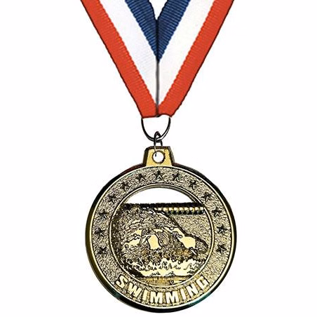 Medallion: 2" Circle Cut Out Swimming Gold wit
