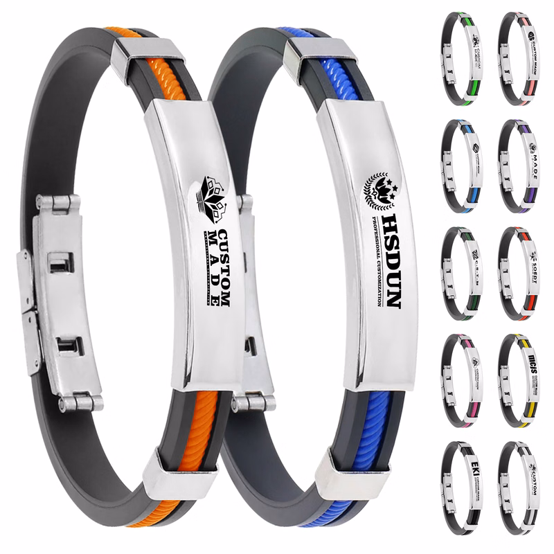 Engraved Silicone Wristband Stainless Steel Bracelets