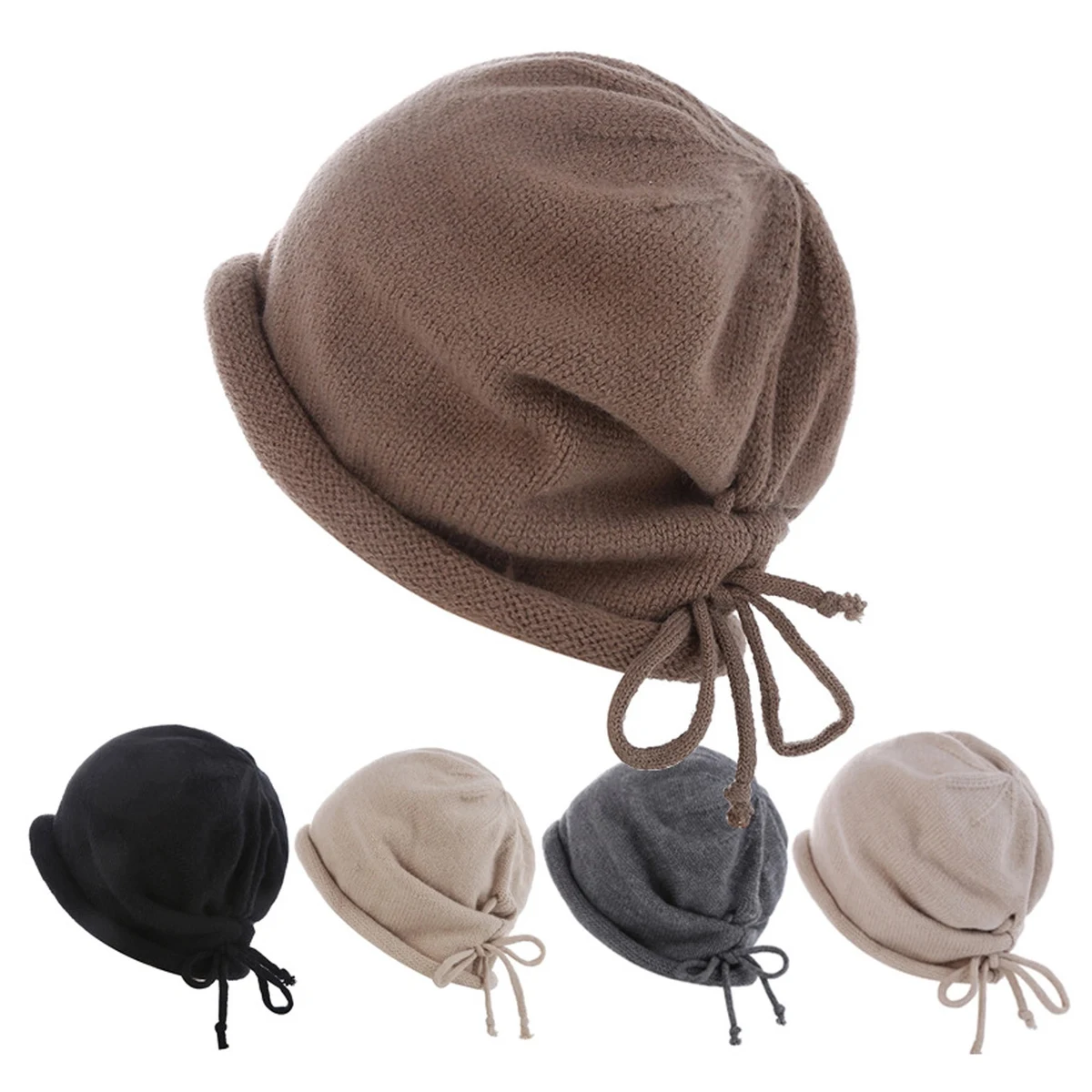 Slouchy Knitted Beanie with Drawstring 1