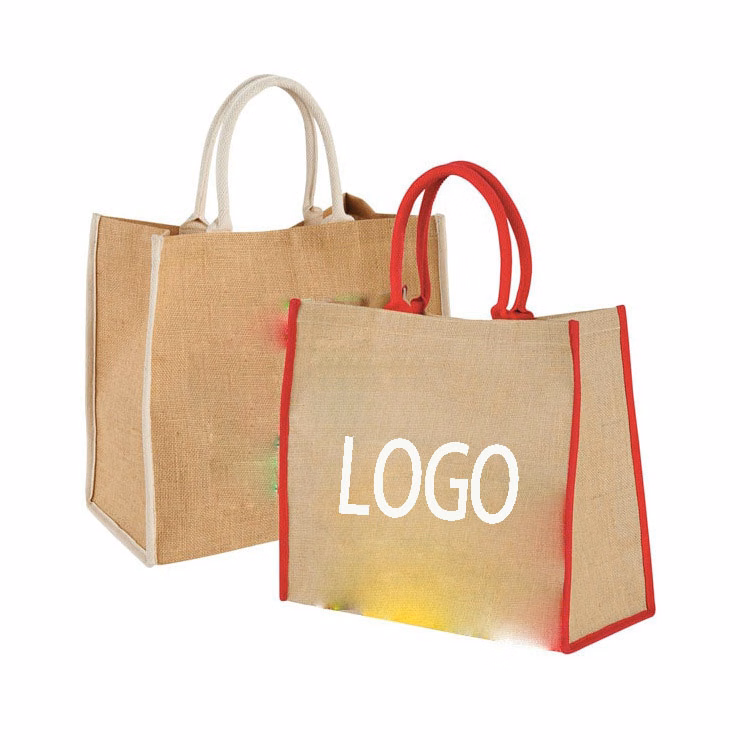 Reusable Jute Grocery Tote Bag w/ Rope Handles -----15.35"x13.78"x3.94"