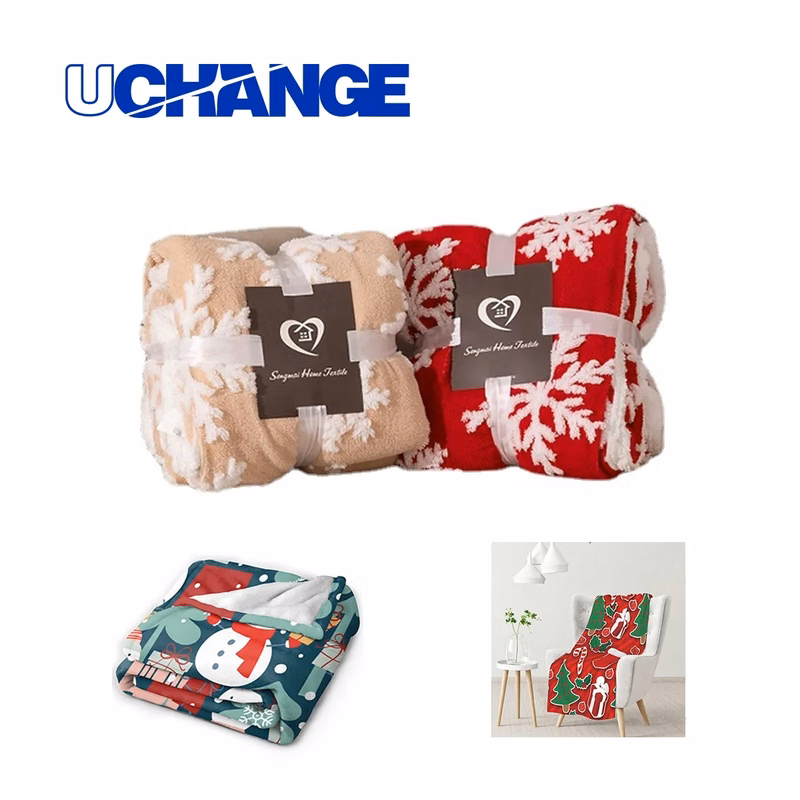 Double-Layer Sherpa Fleece Holiday Throw Blanket