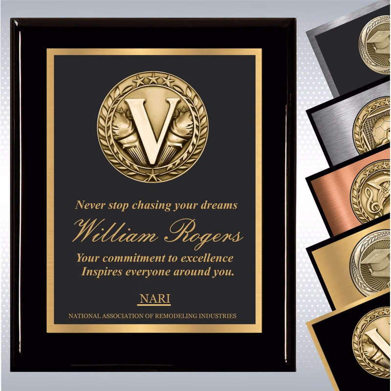 Black Piano Finish Wood Plaque w/Double Plate and Medallion