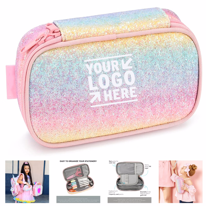 Kids Girls Boys Pencil Case Pouch Soft Rainbow Pen Box