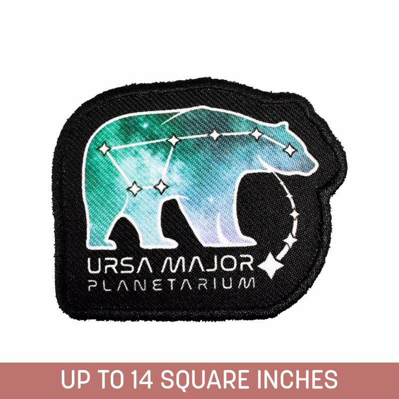 Custom Shape Sublimated Patch (Iron-On) Up To 14 Sq. In. w/ Embroidered Edge (4-ply)