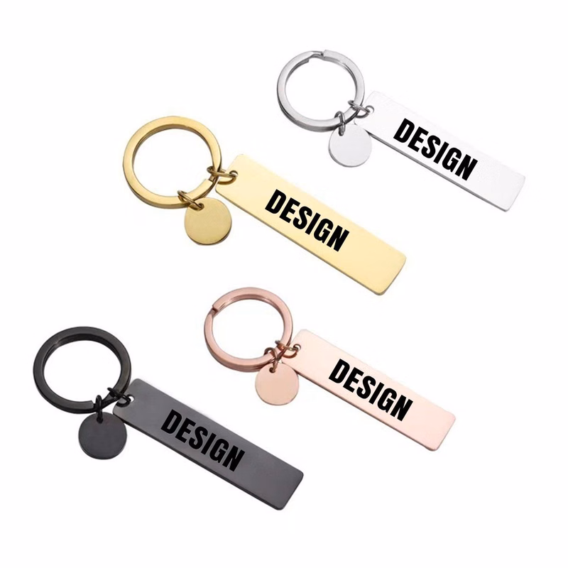 Rectangular engravable stainless steel keychain