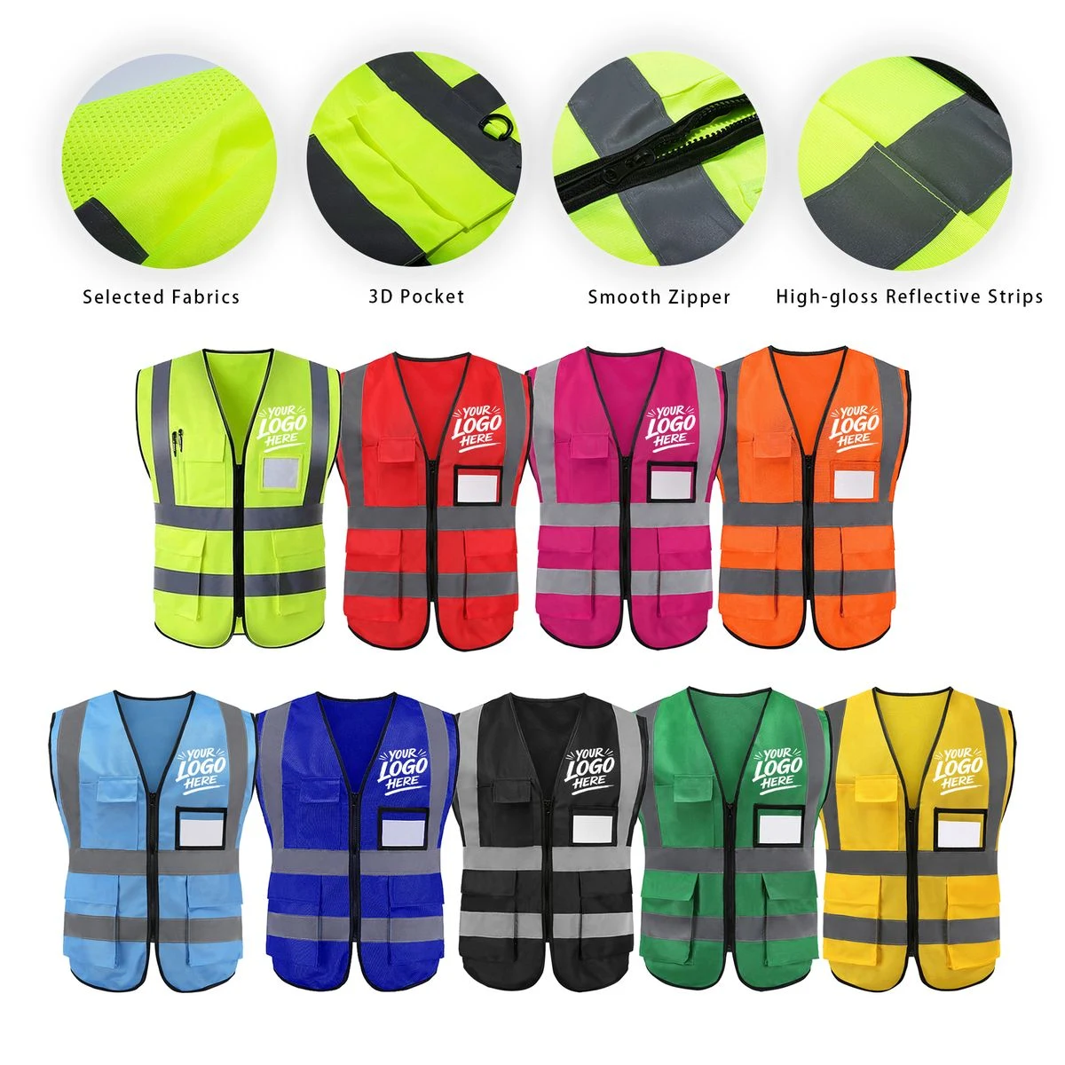 Hi Vis Safety Vest Reflective Multi Pocket Zipper 1