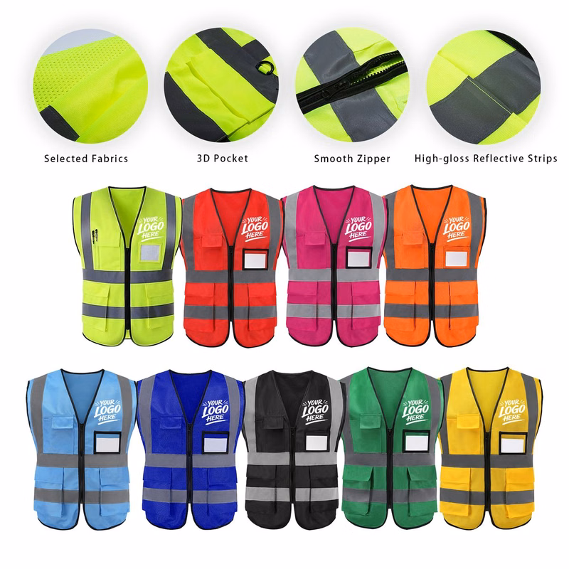 Hi Vis Safety Vest Reflective Multi Pocket Zipper