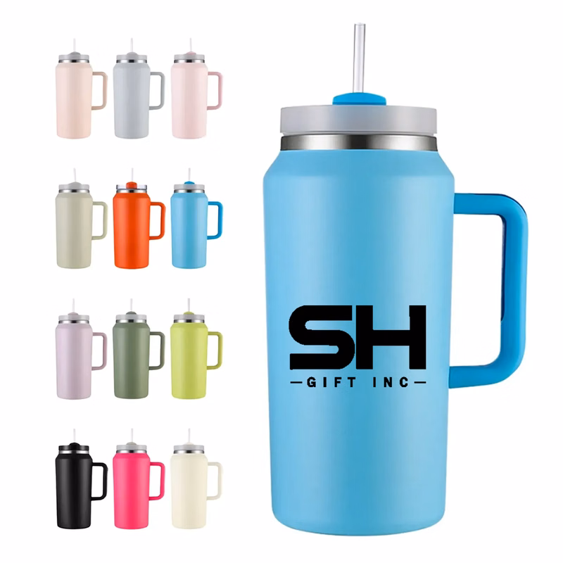 64 oz Stainless Steel Insulated Travel Mug With Straws