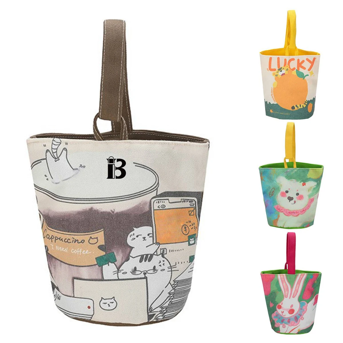 Canvas oil painting bucket bag, custom tote bag with logo imprint 1