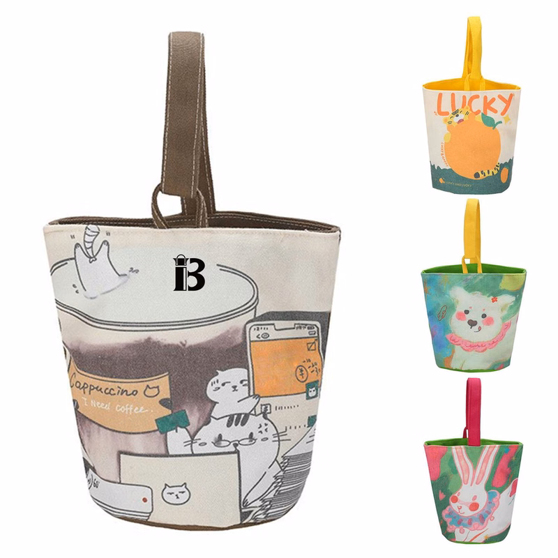 Canvas oil painting bucket bag