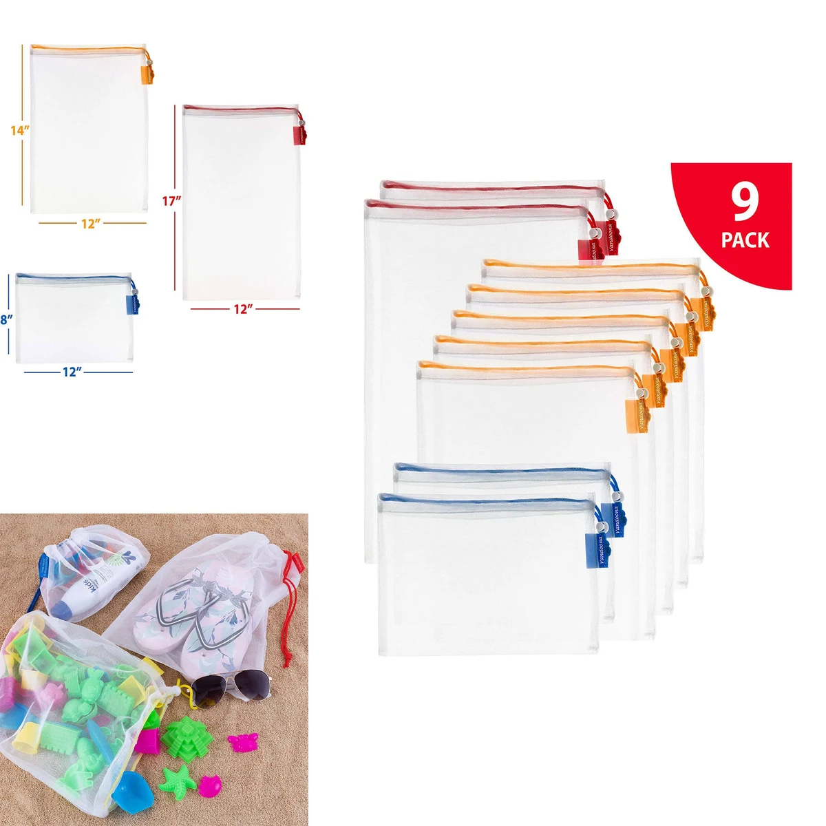 210D Polyester Reusable Mesh Produce Bags 9 Pack 1